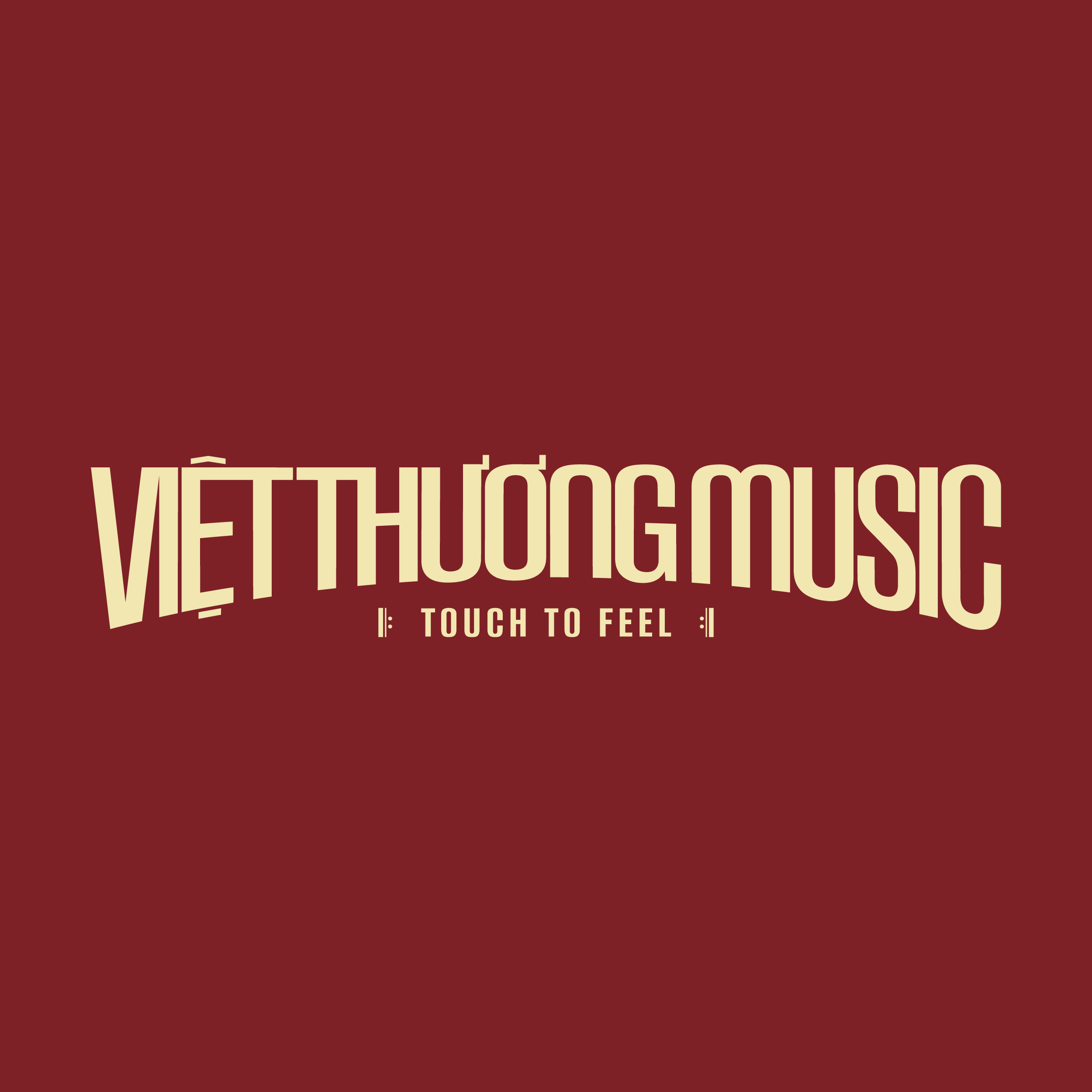 Logo Việt Thương Music - Touch to Feel, phiên bản vàng nền đỏ